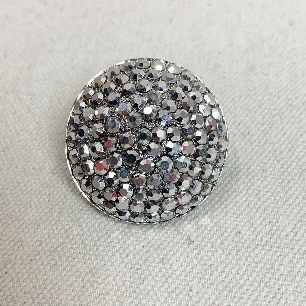 Silver XL Statement Rhinestone cluster domed stretch cocktail ring